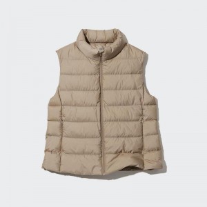 Uniqlo Ultra Light Women Down Vest Beige US | ZXUD-85013