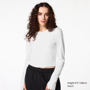 Uniqlo Ultra Stretch AIRism Cropped (Long Sleeve) Women T-Shirts White US | ORGQ-37105