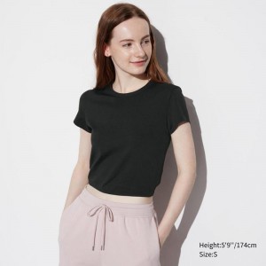 Uniqlo Ultra Stretch AIRism Cropped Women T-Shirts Black US | KBRE-57840