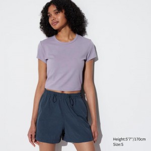 Uniqlo Ultra Stretch AIRism Cropped Women T-Shirts Purple US | PKHV-32415