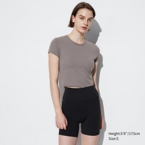 Uniqlo Ultra Stretch AIRism Cropped Women T-Shirts Brown US | MUQH-50971