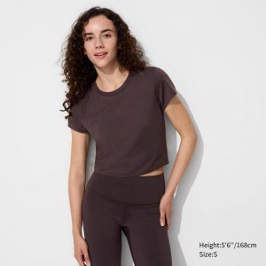 Uniqlo Ultra Stretch AIRism Cropped Women T-Shirts Dark Brown US | OUMH-28709