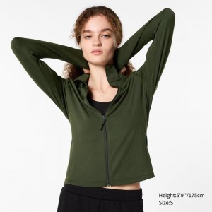 Uniqlo Ultra Stretch AIRism Full-Zip Women Jackets Dark Green US | ASJD-38265