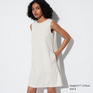 Uniqlo Ultra Stretch AIRism Mini (Sleeveless) Women Dress Off White US | NAJM-94057