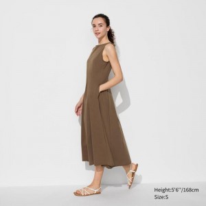 Uniqlo Ultra Stretch AIRism (Sleeveless) Women Dress Brown US | IALX-87324