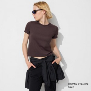 Uniqlo Ultra Stretch AIRism Women T-Shirts Dark Brown US | VWRP-52790