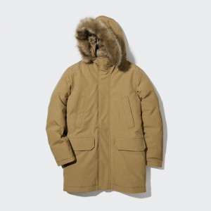 Uniqlo Ultra Warm Hybrid Down Men Coat Beige US | VKOR-04962