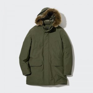 Uniqlo Ultra Warm Hybrid Down Men Coat Olive US | ZRNE-09268