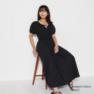 Uniqlo Volume Sleeve Women Dress Black US | CFOR-92643