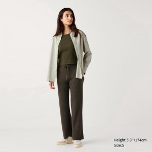 Uniqlo Washable Knit Ribbed (Long) Women Trousers Dark Green US | BYEC-75239