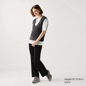 Uniqlo Washable Knit Ribbed (Long) Women Trousers Black US | TYBI-02391