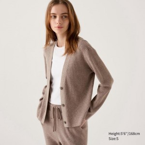 Uniqlo Washable Knit Ribbed Women Cardigan Khaki US | QJSE-70654