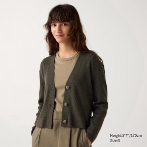 Uniqlo Washable Knit Ribbed Women Cardigan Dark Green US | VTRO-68703