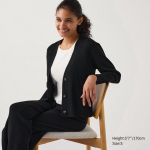 Uniqlo Washable Knit Ribbed Women Cardigan Black US | JTYC-56170