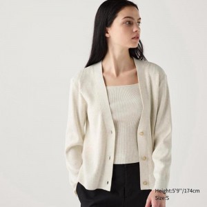 Uniqlo Washable Knit Ribbed Women Cardigan Natural US | WTDI-47586