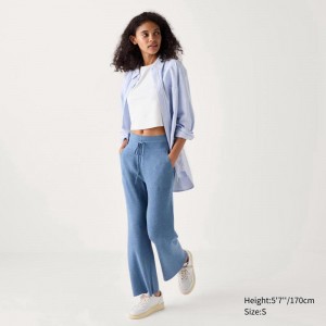 Uniqlo Washable Knit Ribbed Women Trousers Blue US | GPUB-78910