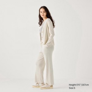 Uniqlo Washable Knit Ribbed Women Trousers Natural US | IHZX-49802