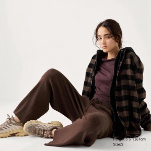 Uniqlo Washable Knit Ribbed Women Trousers Brown US | CXOA-27406