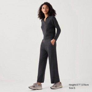 Uniqlo Washable Knit Ribbed Women Trousers Dark Grey US | EXDQ-04517