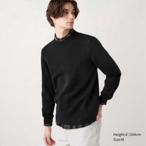 Uniqlo Washable Milano Ribbed Crew Neck Men Jumper Black US | XKJD-49386