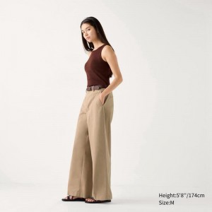 Uniqlo Wide Chino (Long) Women Trousers Beige US | WSIQ-38571