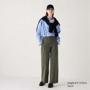 Uniqlo Wide Chino (Long) Women Trousers Olive US | APJL-74213