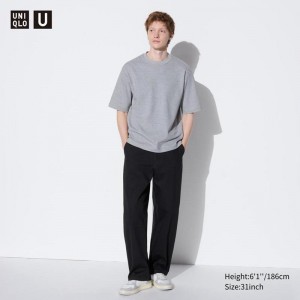 Uniqlo Wide Chino Men Trousers Black US | IGPB-26048