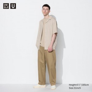 Uniqlo Wide Chino Men Trousers Brown US | CAFR-92517