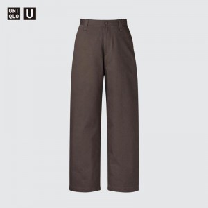 Uniqlo Wide Chino Men Trousers Dark Brown US | BFOX-58234