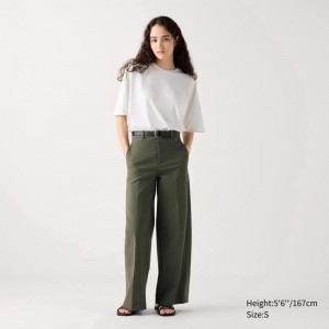 Uniqlo Wide Chino Women Trousers Olive US | MSWU-50497