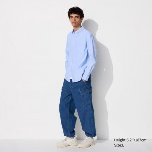 Uniqlo Wide Denim Cargo Men Trousers Blue US | LWQI-02367