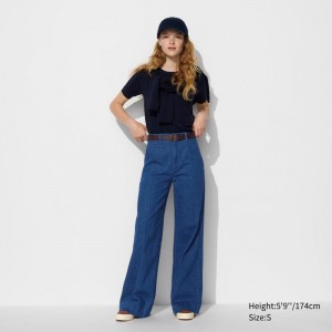 Uniqlo Wide (Long) Women Jeans Blue US | RZOA-49165