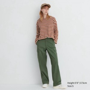 Uniqlo Wide Straight Cargo (Long) Women Trousers Green US | WMCG-42517