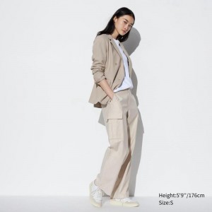 Uniqlo Wide Straight Leg Cargo (Long) Women Trousers Natural US | LRBU-69420