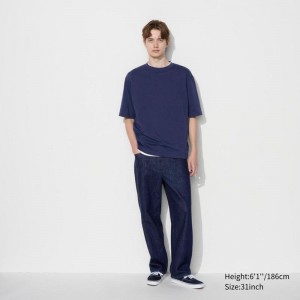 Uniqlo Wide Straight Men Jeans Blue US | BIHF-02954