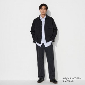 Uniqlo Wide Straight Men Jeans Dark Grey US | TZON-13792