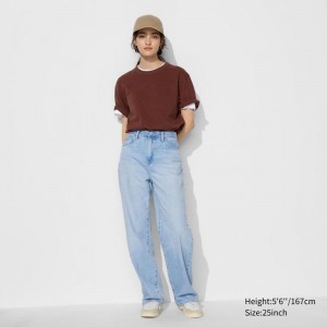 Uniqlo Wide Straight Women Jeans Blue US | BTHO-94812