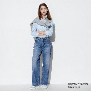 Uniqlo Wide Straight Women Jeans Blue US | EWLP-45317