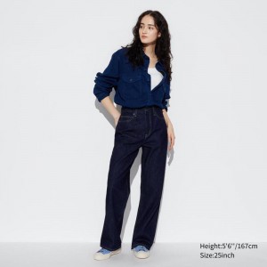 Uniqlo Wide Straight Women Jeans Navy US | FQGA-95873