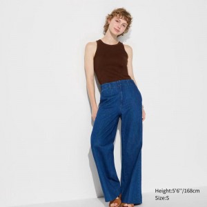 Uniqlo Wide Women Jeans Blue US | JGAV-58349