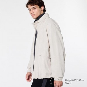 Uniqlo Windproof Stand Collar Blouson Men Jackets Off White US | QFEK-09826