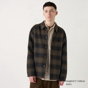 Uniqlo Wool Blend Men Jackets Dark Brown US | WNUA-58346