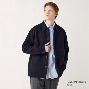 Uniqlo Wool Blend Men Jackets Navy US | DCMN-76312