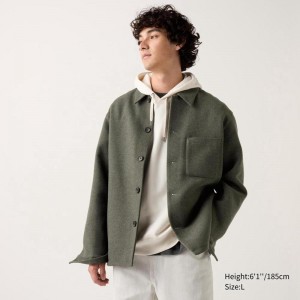 Uniqlo Wool Blend Men Jackets Olive US | DHIS-91478