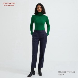 Uniqlo Wool Tapered Women Trousers Navy US | ZHJU-78924