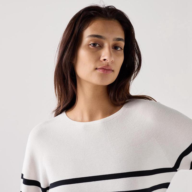 Uniqlo 3D Knit Cotton Crew Neck (Stripe) Women Jumper White  US |  AWFB-69273