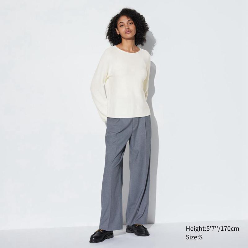 Uniqlo 3D Knit Seamless Cotton Crew Neck Women Jumper Off White  US |  EDJT-87430