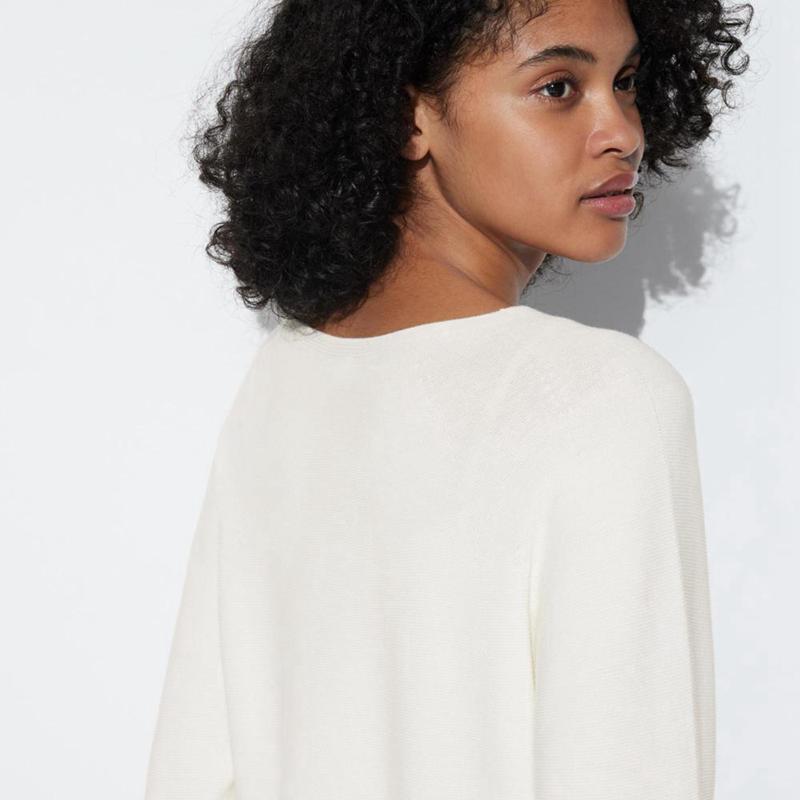 Uniqlo 3D Knit Seamless Cotton Crew Neck Women Jumper Off White  US |  EDJT-87430