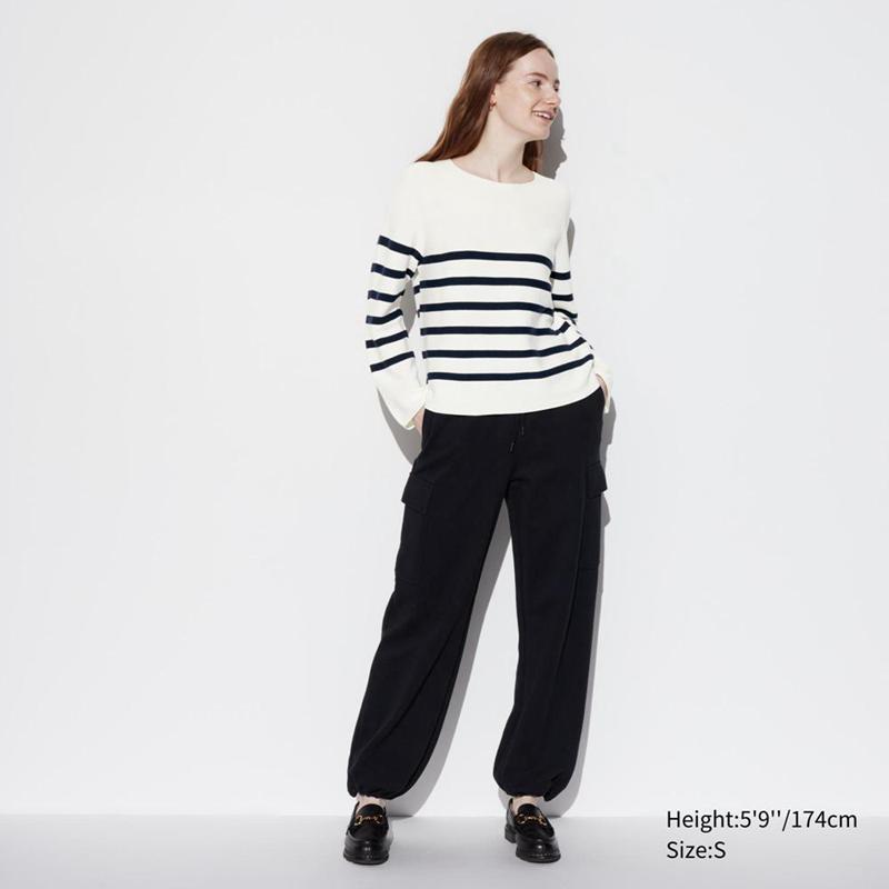 Uniqlo 3D Knit Seamless Cotton Crew Neck (Stripe) Women Jumper Off White  US |  NEMQ-85693