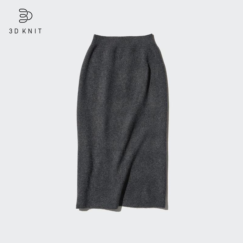 Uniqlo 3D Knit Soufflé Yarn Women Skirt Dark Grey  US |  HVEW-54320